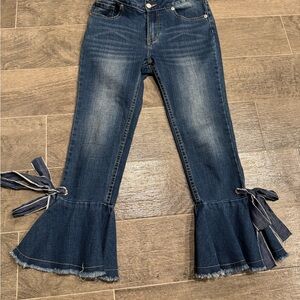 Gianni Bini Dark Blue Wide Leg Jeans with Tie Accents